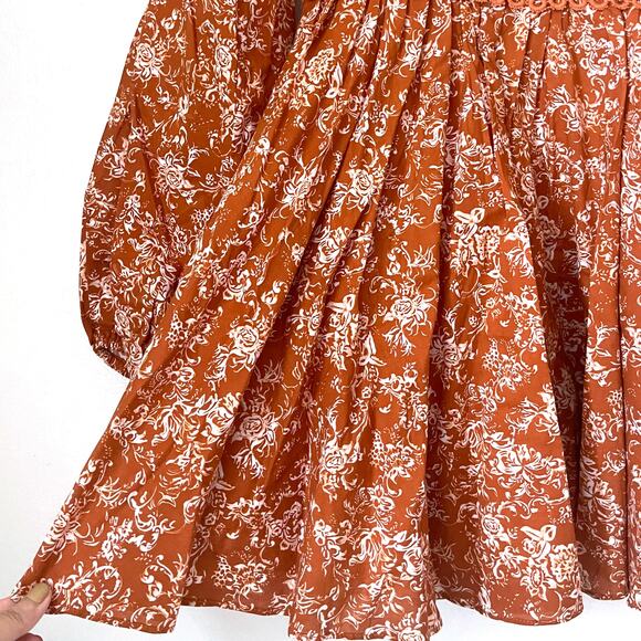 CAROLINE CONSTAS NWT Blakely Floral Cotton Mini Dress in Rust Toile Size S - Picture 9 of 16